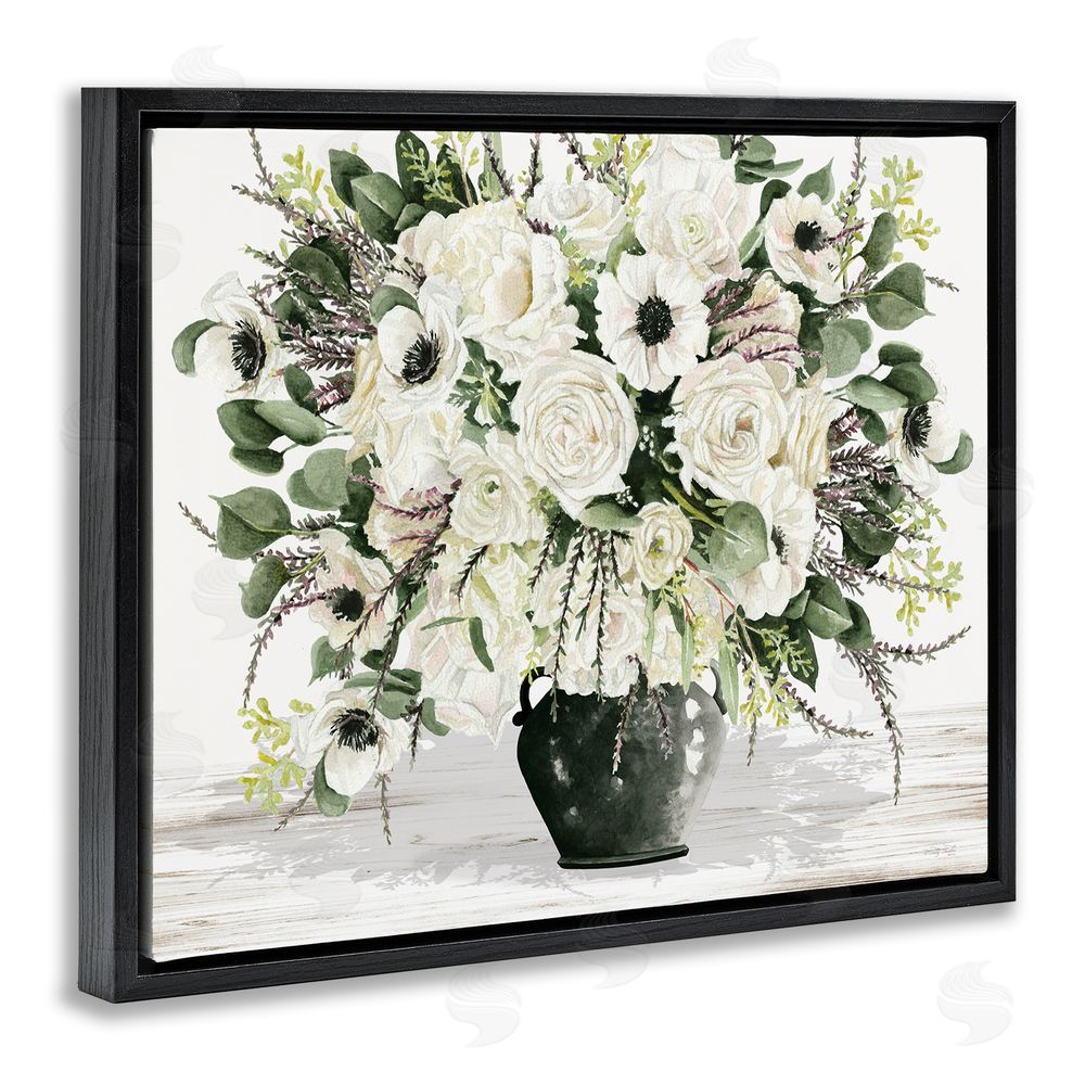 Cindy Jacobs White Blooming Blossoms Black Floating Frame Canvas Wall Art Print