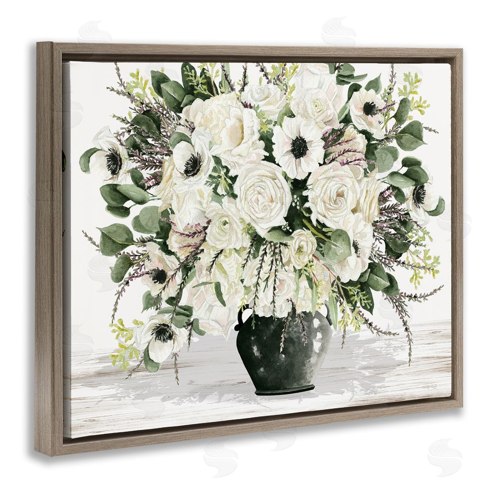 Cindy Jacobs White Blooming Blossoms Brown Floating Frame Canvas Wall Art Print