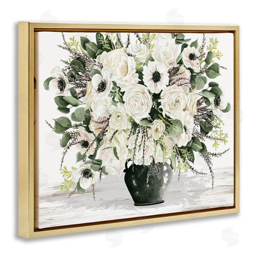 Cindy Jacobs White Blooming Blossoms Gold Floating Frame Canvas Wall Art Print