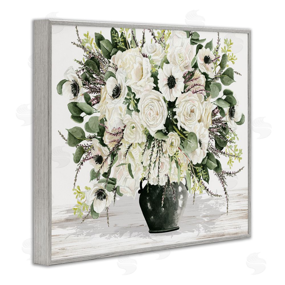 Cindy Jacobs White Blooming Blossoms Gray Framed Giclee Wall Art Print