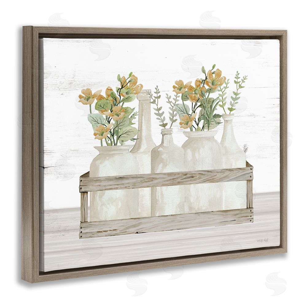 Cindy Jacobs Rustic Herb Jars Brown Floating Frame Canvas Wall Art Print