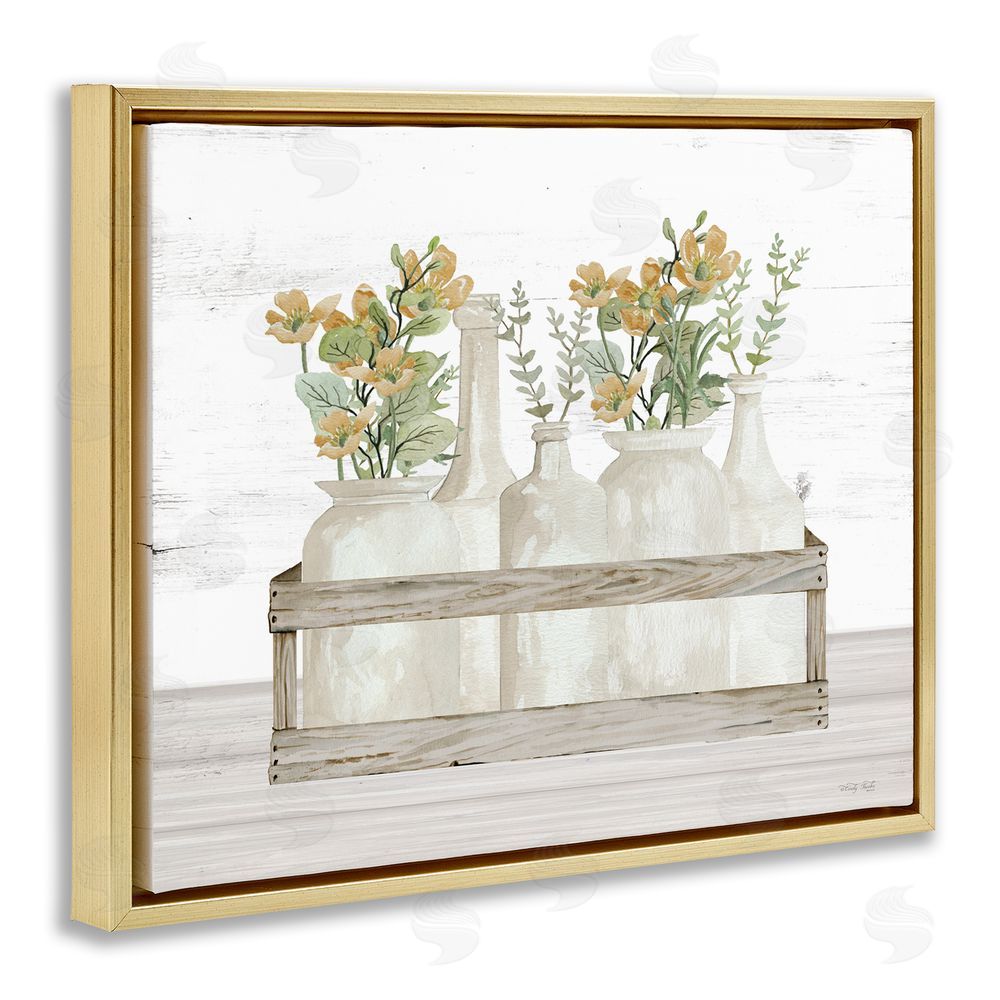 Cindy Jacobs Rustic Herb Jars Gold Floating Frame Canvas Wall Art Print