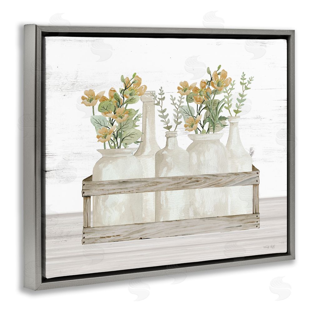 Cindy Jacobs Rustic Herb Jars Grey Floating Frame Canvas Wall Art Print