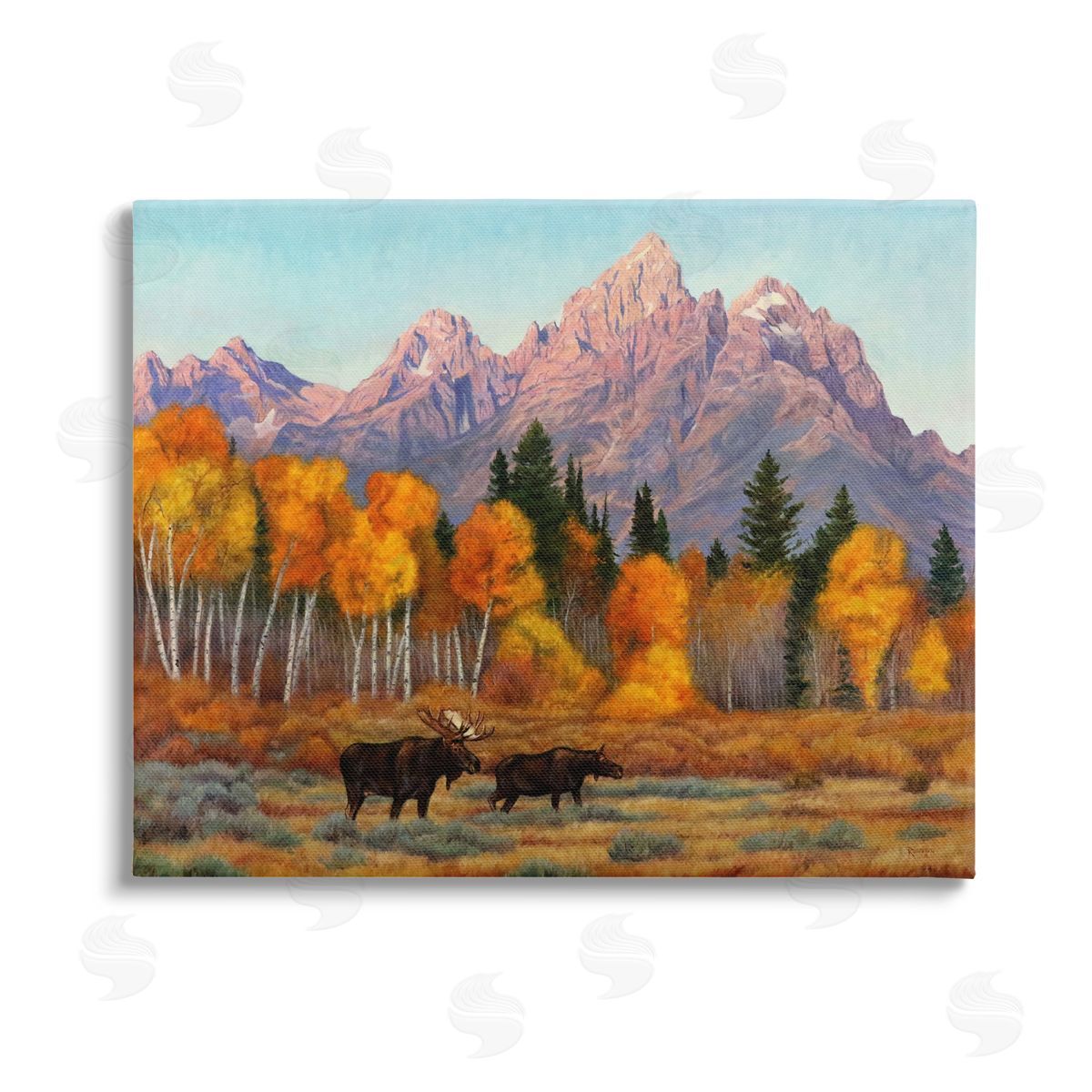 Cliff Rossberg Wildlife with Autumn Scenery Stretched Canvas Wall Art Print