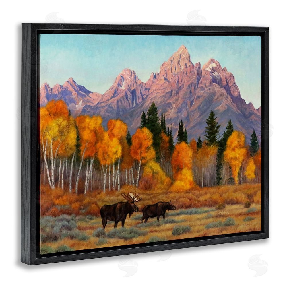 Cliff Rossberg Wildlife with Autumn Scenery Black Floating Frame Canvas Wall Art Print