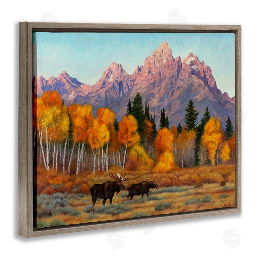 Cliff Rossberg Wildlife with Autumn Scenery Brown Floating Frame Canvas Wall Art Print