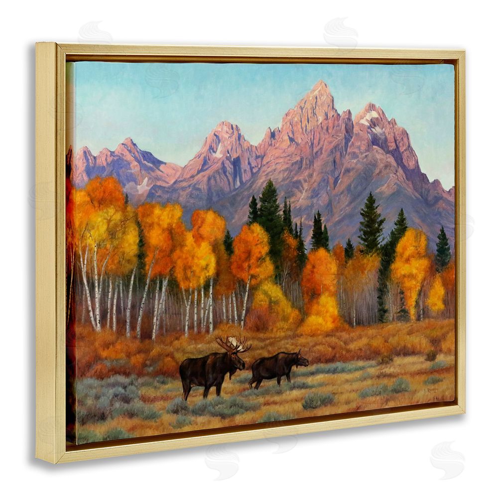 Cliff Rossberg Wildlife with Autumn Scenery Gold Floating Frame Canvas Wall Art Print