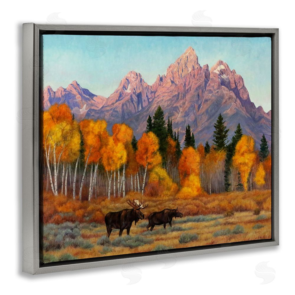 Cliff Rossberg Wildlife with Autumn Scenery Grey Floating Frame Canvas Wall Art Print
