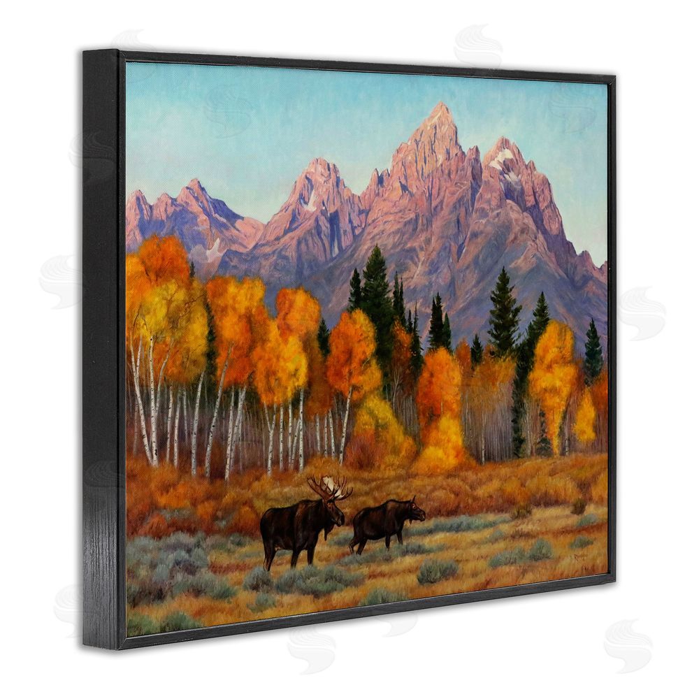 Cliff Rossberg Wildlife with Autumn Scenery Black Framed Giclee Wall Art Print