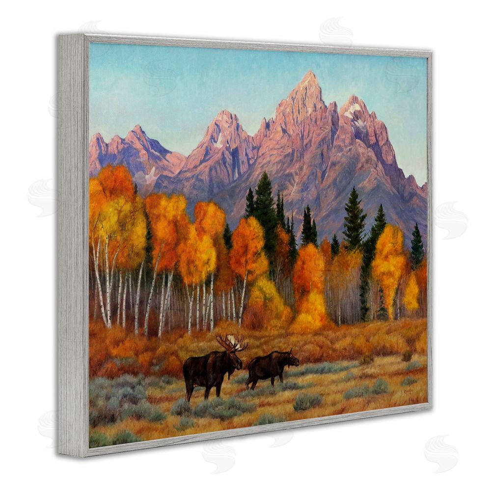 Cliff Rossberg Wildlife with Autumn Scenery Gray Framed Giclee Wall Art Print