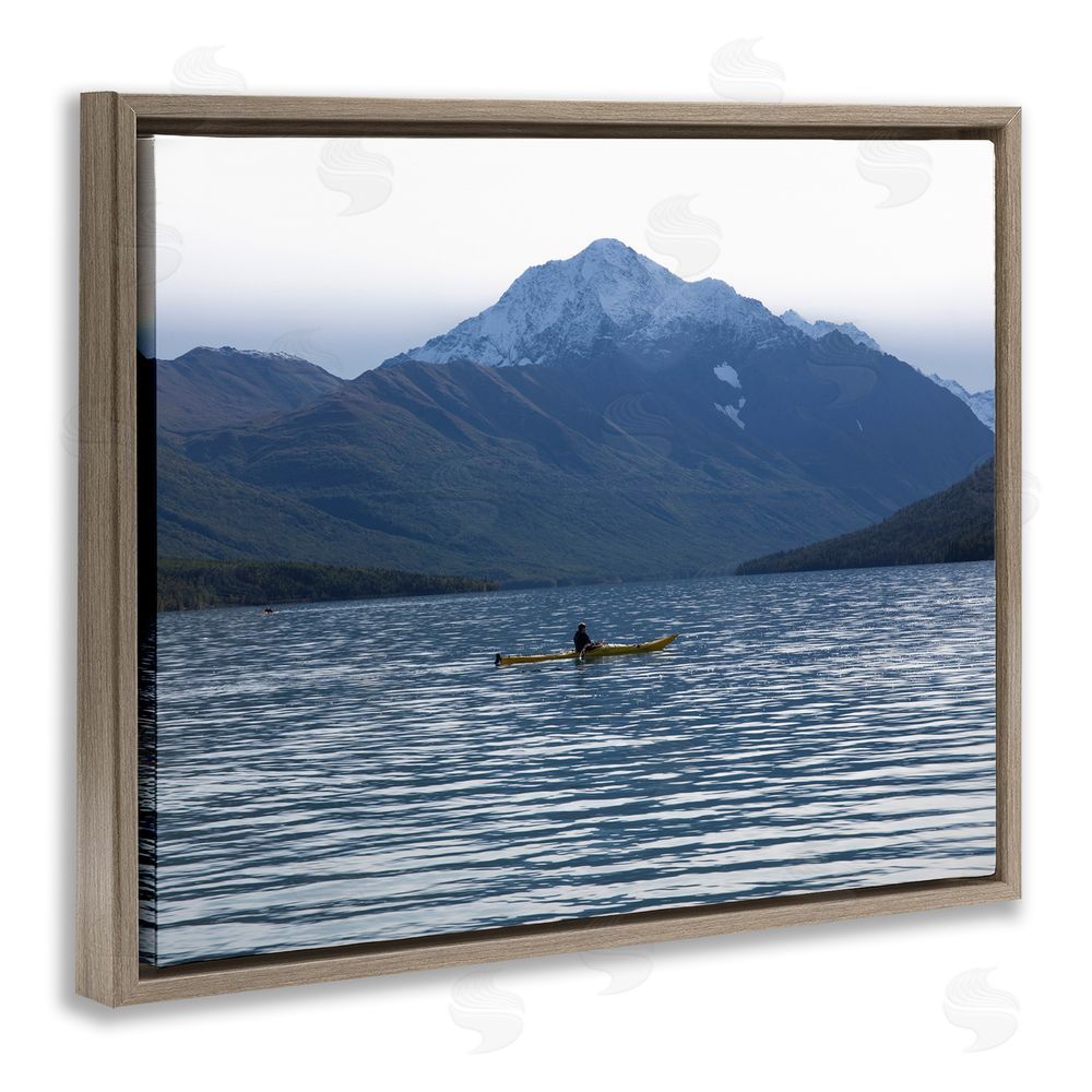 Daniel Sproul Canoe & Mountain Lake Brown Floating Frame Canvas Wall Art Print