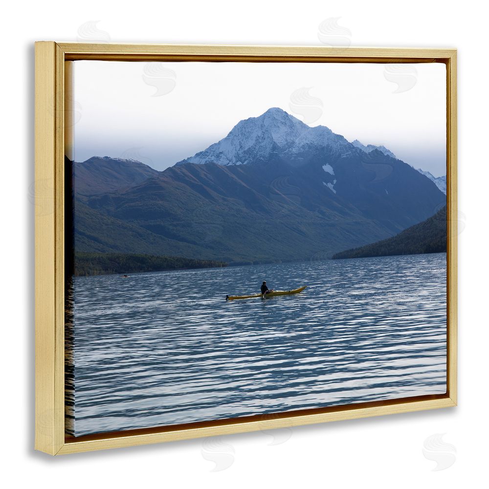 Daniel Sproul Canoe & Mountain Lake Gold Floating Frame Canvas Wall Art Print