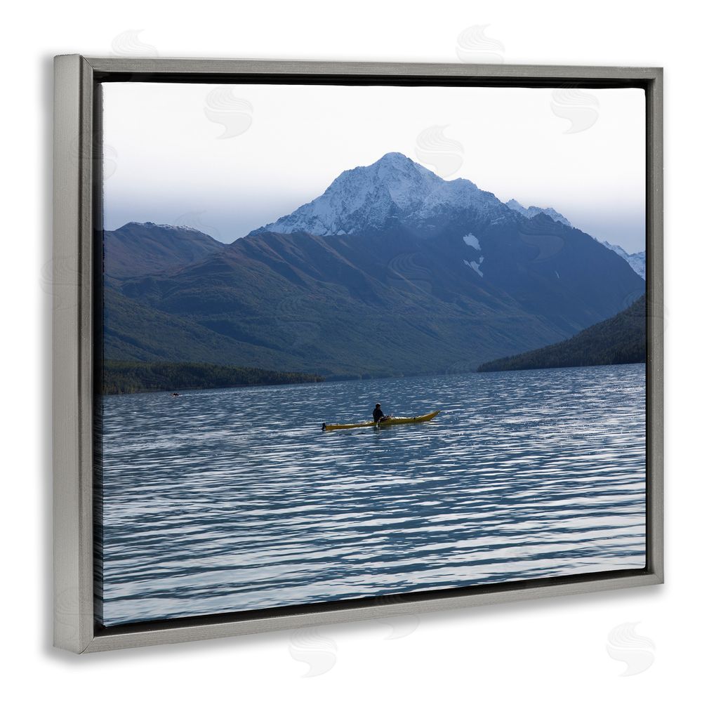 Daniel Sproul Canoe & Mountain Lake Grey Floating Frame Canvas Wall Art Print