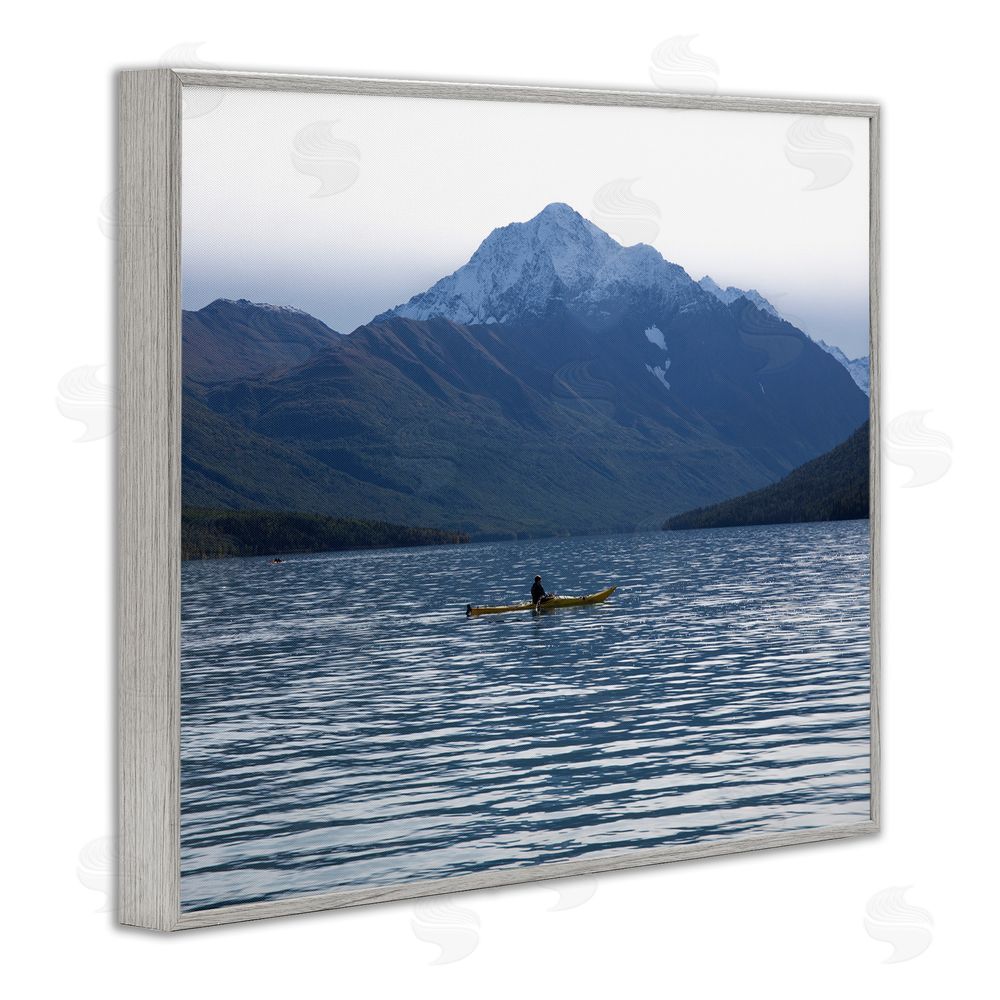 Daniel Sproul Canoe & Mountain Lake Gray Framed Giclee Wall Art Print