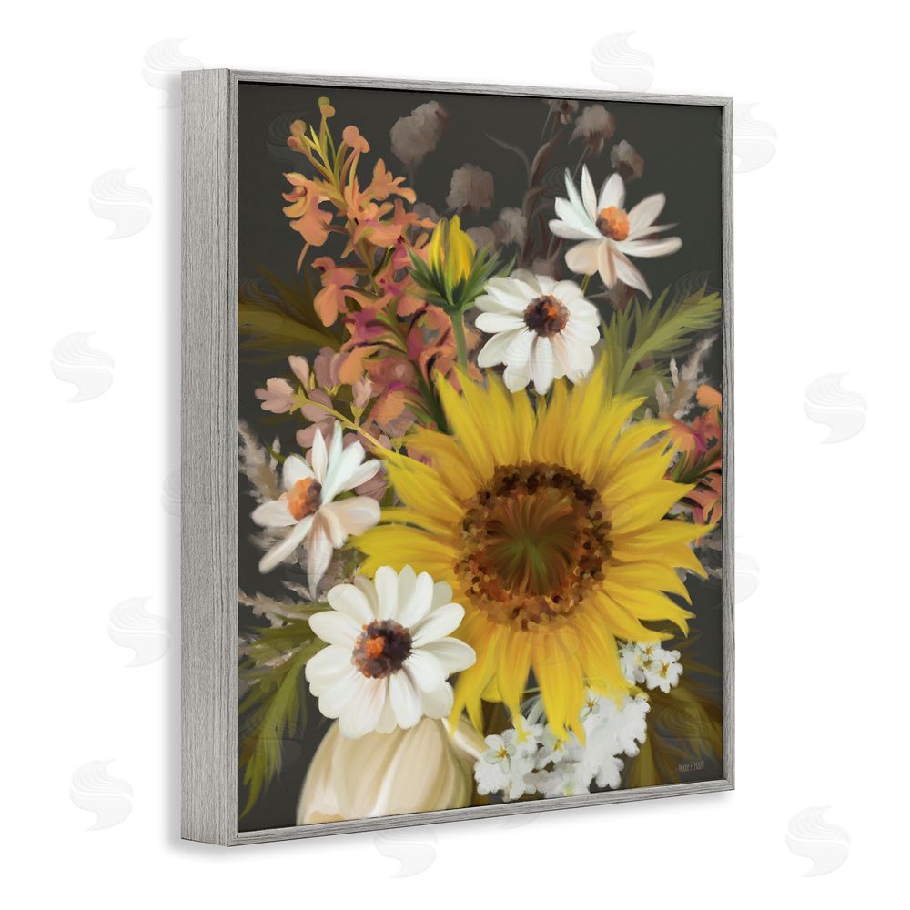 House Fenway Vintage Rural Florals Gray Framed Giclee Wall Art Print