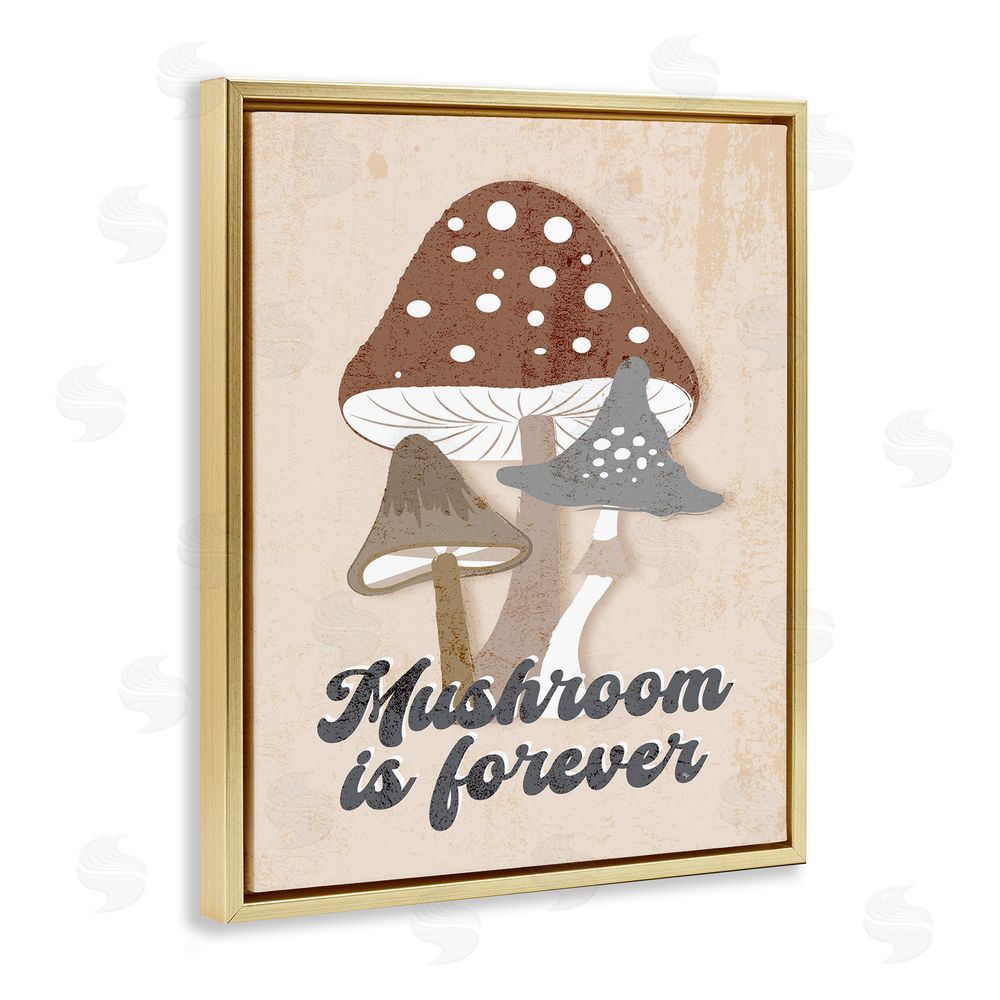 Martina Pavlova Retro Mushroom is Forever Gold Floating Frame Canvas Wall Art Print