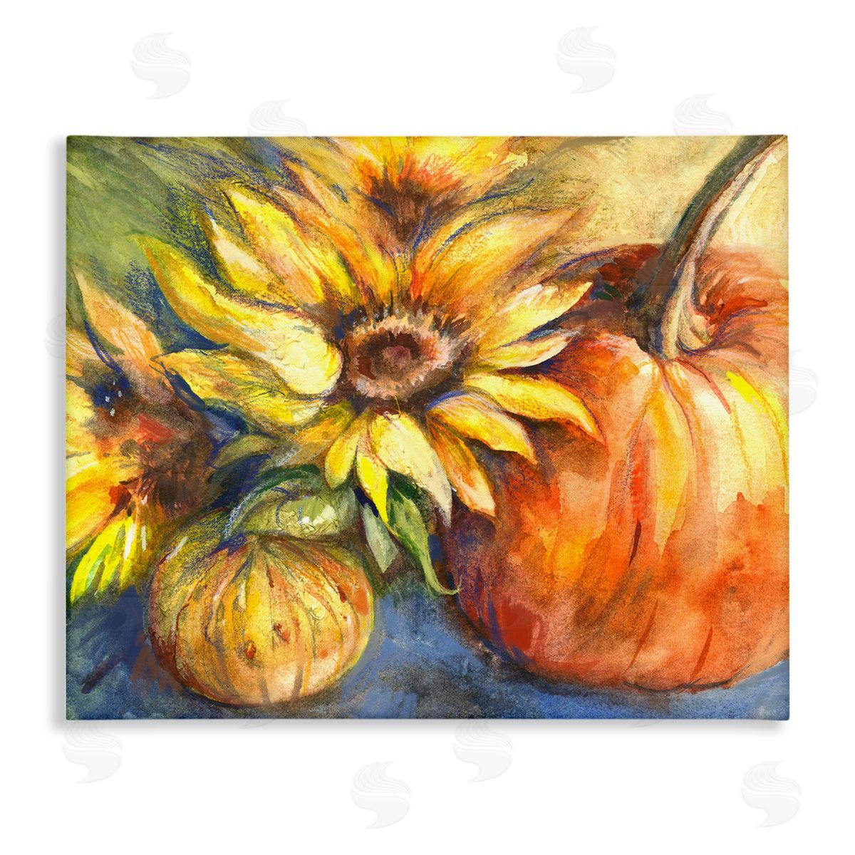 Joy Allen Fall Sunflowers & Gourds Stretched Canvas Wall Art Print