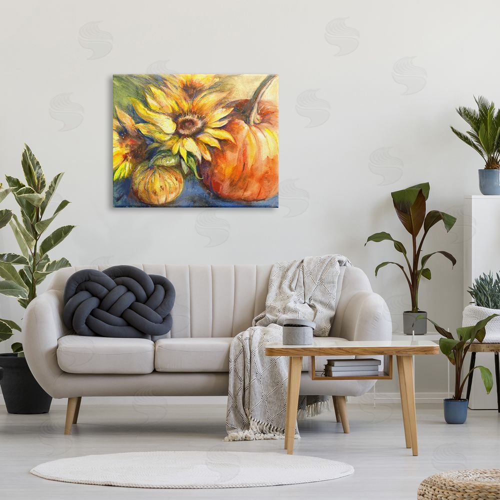 Joy Allen Fall Sunflowers & Gourds Canvas Wall Art Print in Room