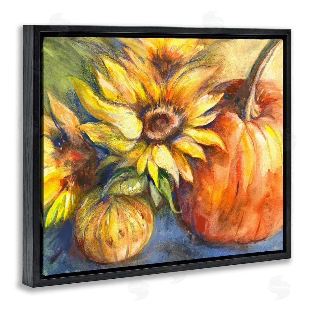 Joy Allen Fall Sunflowers & Gourds Black Floating Frame Canvas Wall Art Print