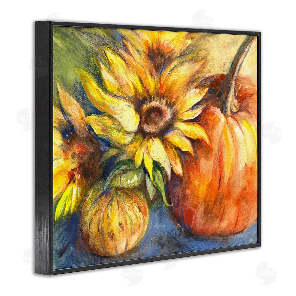 Joy Allen Fall Sunflowers & Gourds Black Framed Giclee Wall Art Print