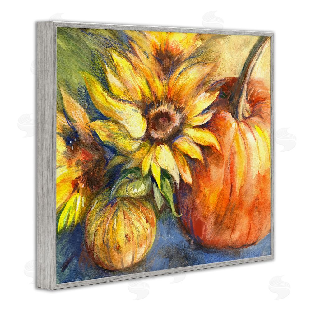 Joy Allen Fall Sunflowers & Gourds Gray Framed Giclee Wall Art Print