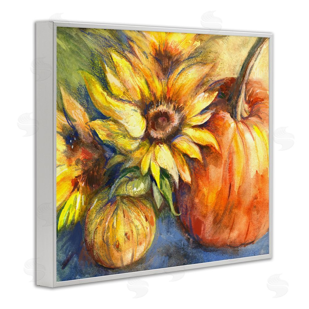 Joy Allen Fall Sunflowers & Gourds White Framed Giclee Wall Art Print