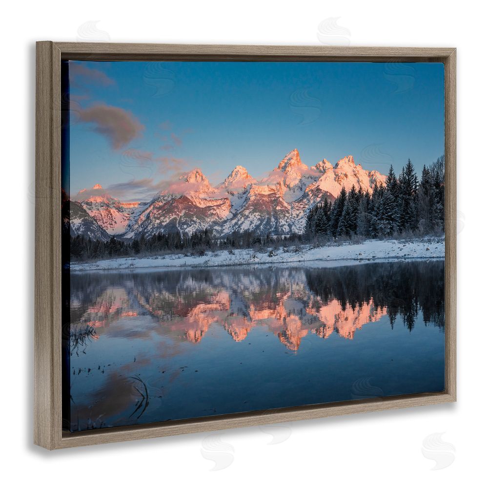 Jared Kreiss Winter Mountains Reflection Brown Floating Frame Canvas Wall Art Print