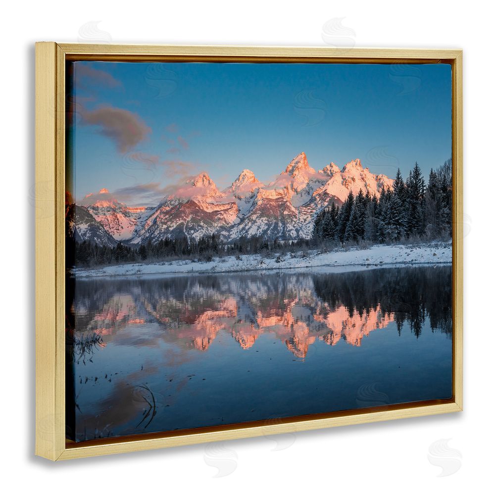Jared Kreiss Winter Mountains Reflection Gold Floating Frame Canvas Wall Art Print