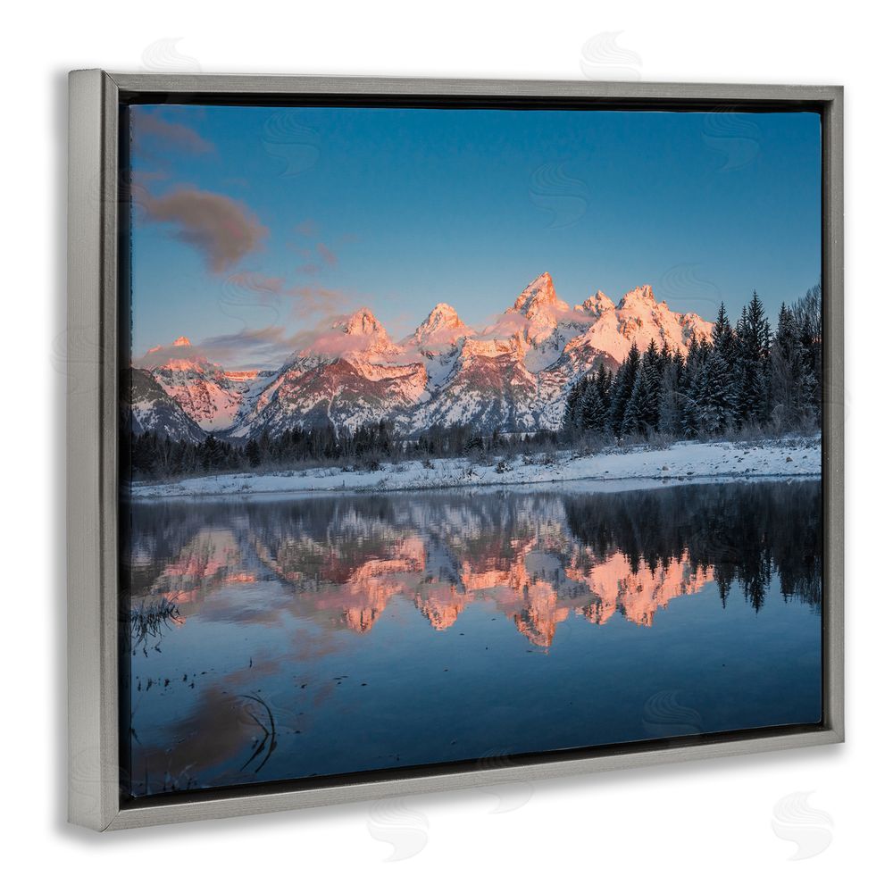 Jared Kreiss Winter Mountains Reflection Grey Floating Frame Canvas Wall Art Print