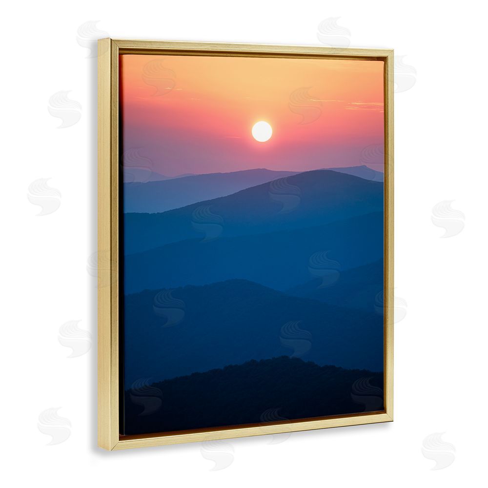 Jared Kreiss Sunset Over Mountains Gold Floating Frame Canvas Wall Art Print