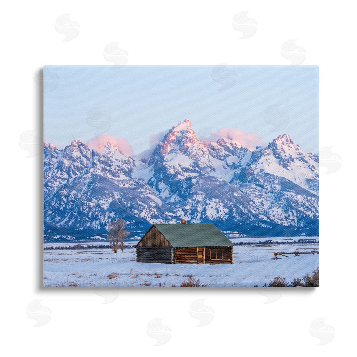 Jared Kreiss Winter Snowy Peaks & Cabin Stretched Canvas Wall Art Print