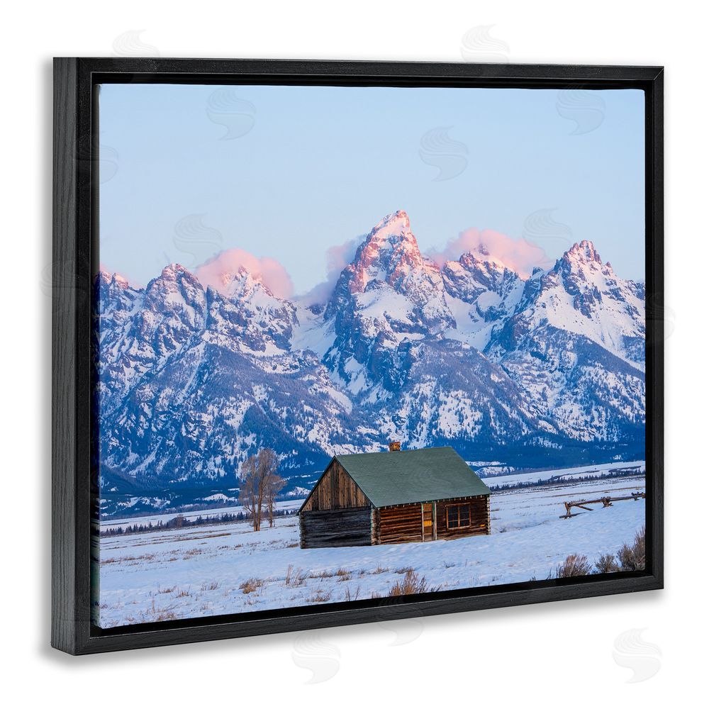 Jared Kreiss Winter Snowy Peaks & Cabin Black Floating Frame Canvas Wall Art Print