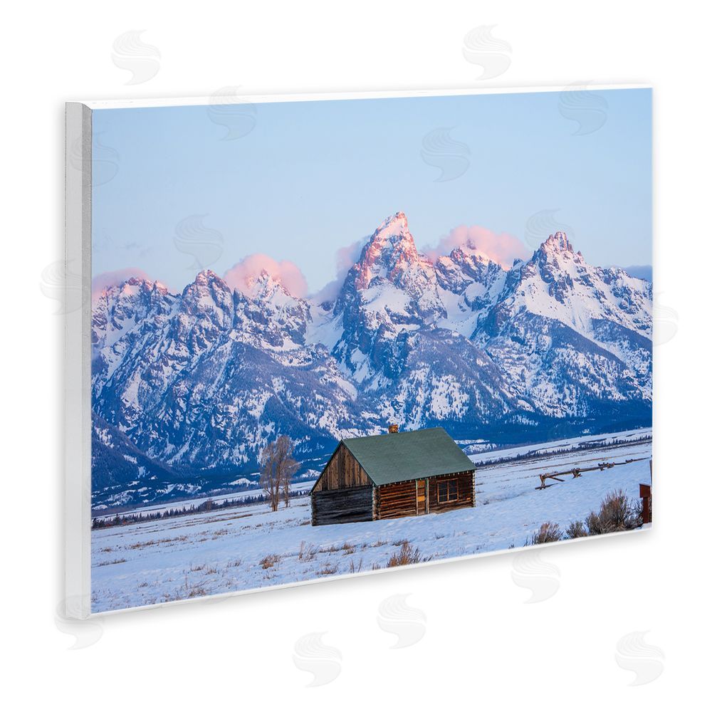 Jared Kreiss Winter Snowy Peaks & Cabin Wall Plaque Art Print
