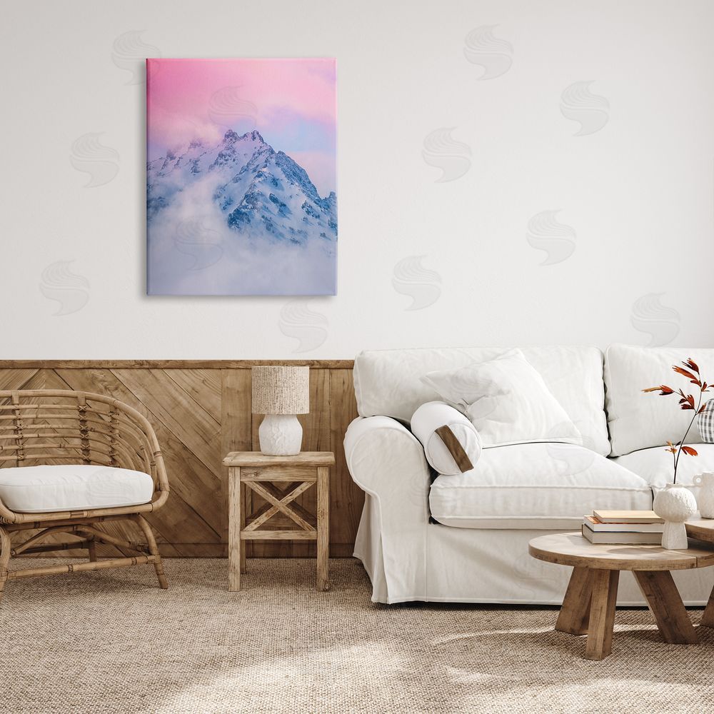 Jared Kreiss Foggy Mountain Pink Sky Canvas Wall Art Print in Room