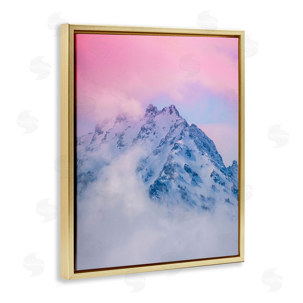 Jared Kreiss Foggy Mountain Pink Sky Gold Floating Frame Canvas Wall Art Print