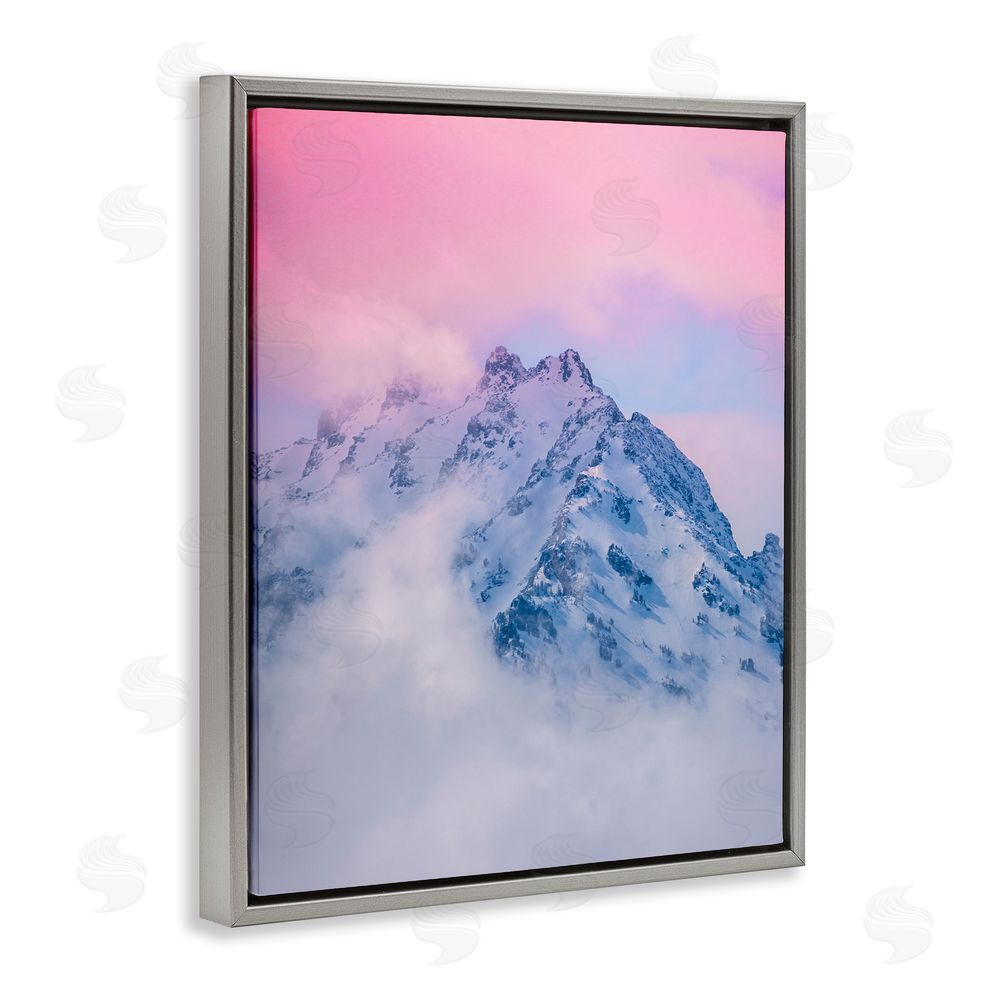 Jared Kreiss Foggy Mountain Pink Sky Grey Floating Frame Canvas Wall Art Print
