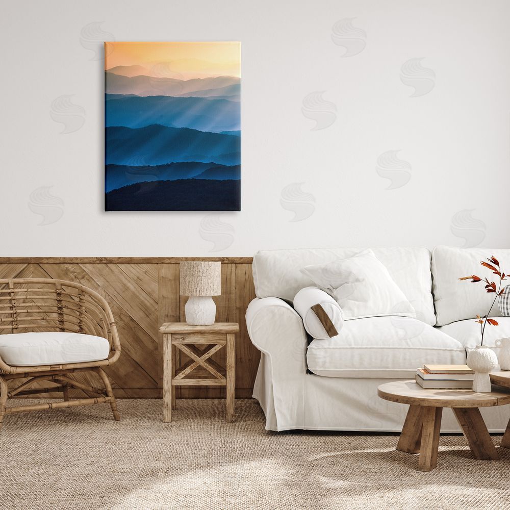 Jared Kreiss Blue & Yellow Mountains Canvas Wall Art Print in Room