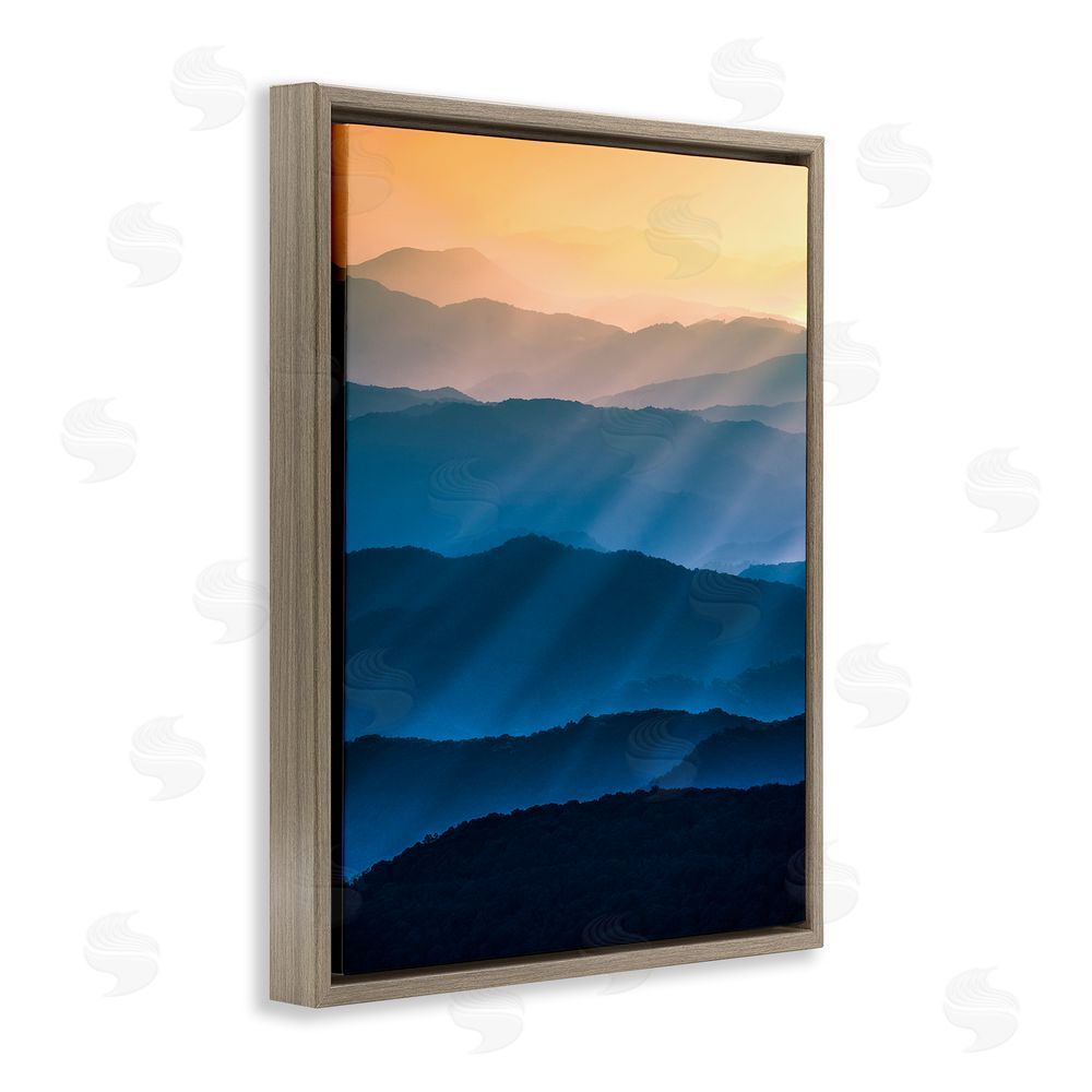 Jared Kreiss Blue & Yellow Mountains Brown Floating Frame Canvas Wall Art Print