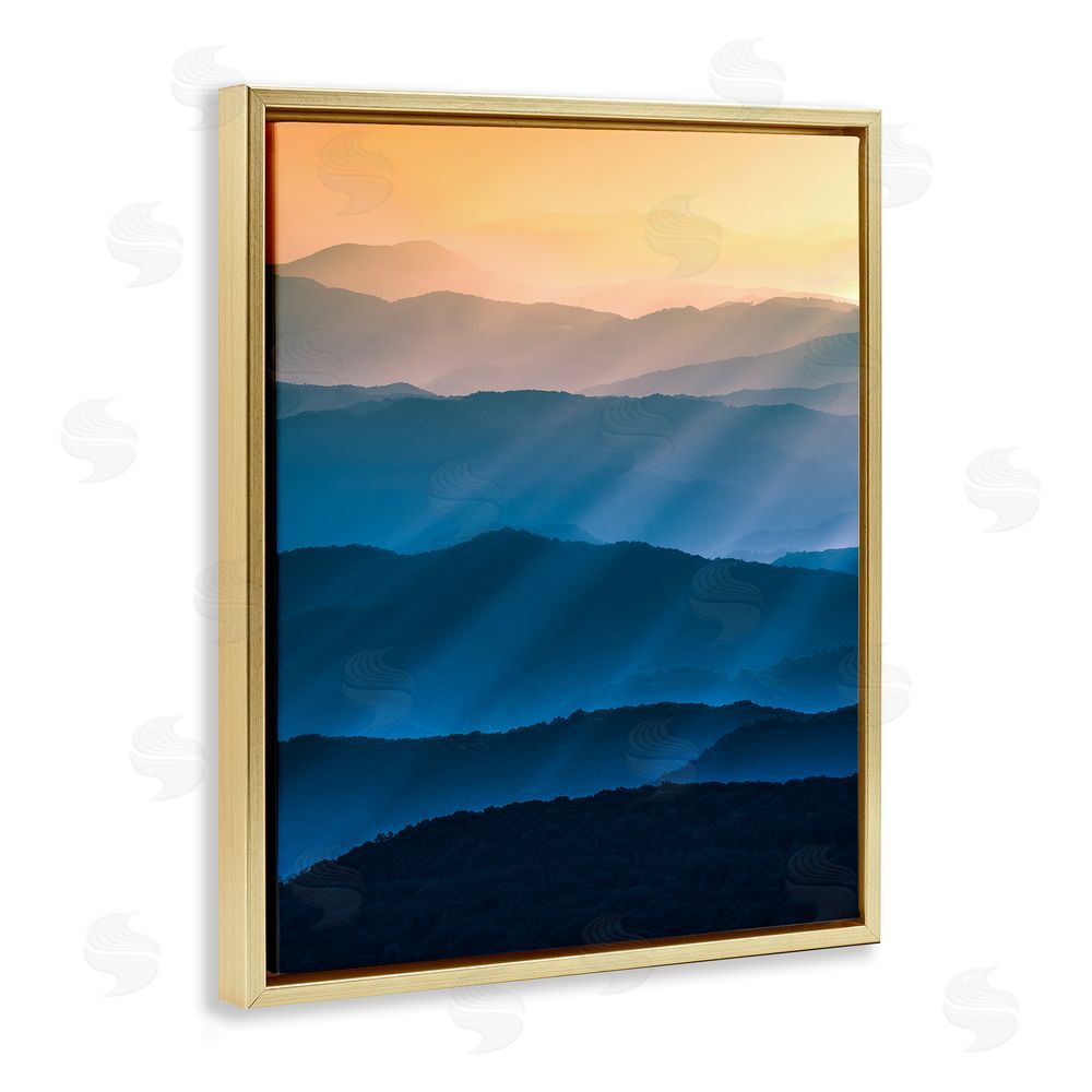 Jared Kreiss Blue & Yellow Mountains Gold Floating Frame Canvas Wall Art Print