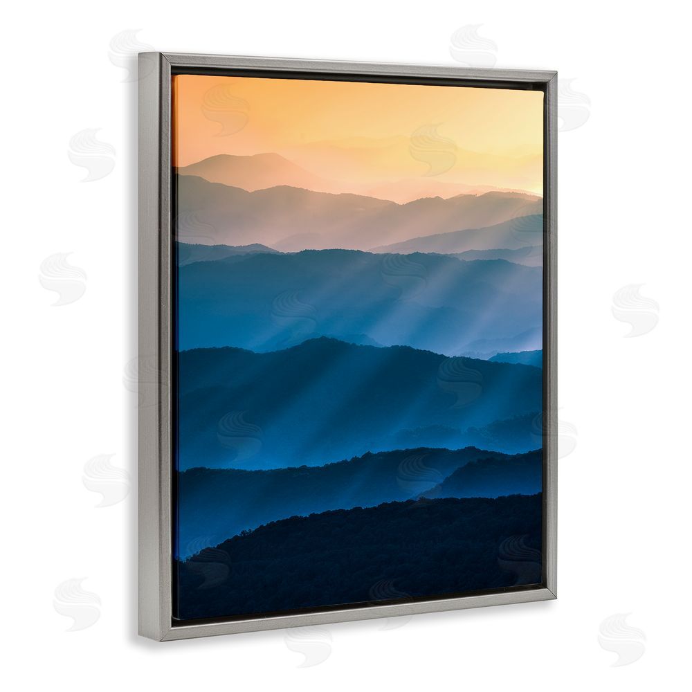 Jared Kreiss Blue & Yellow Mountains Grey Floating Frame Canvas Wall Art Print