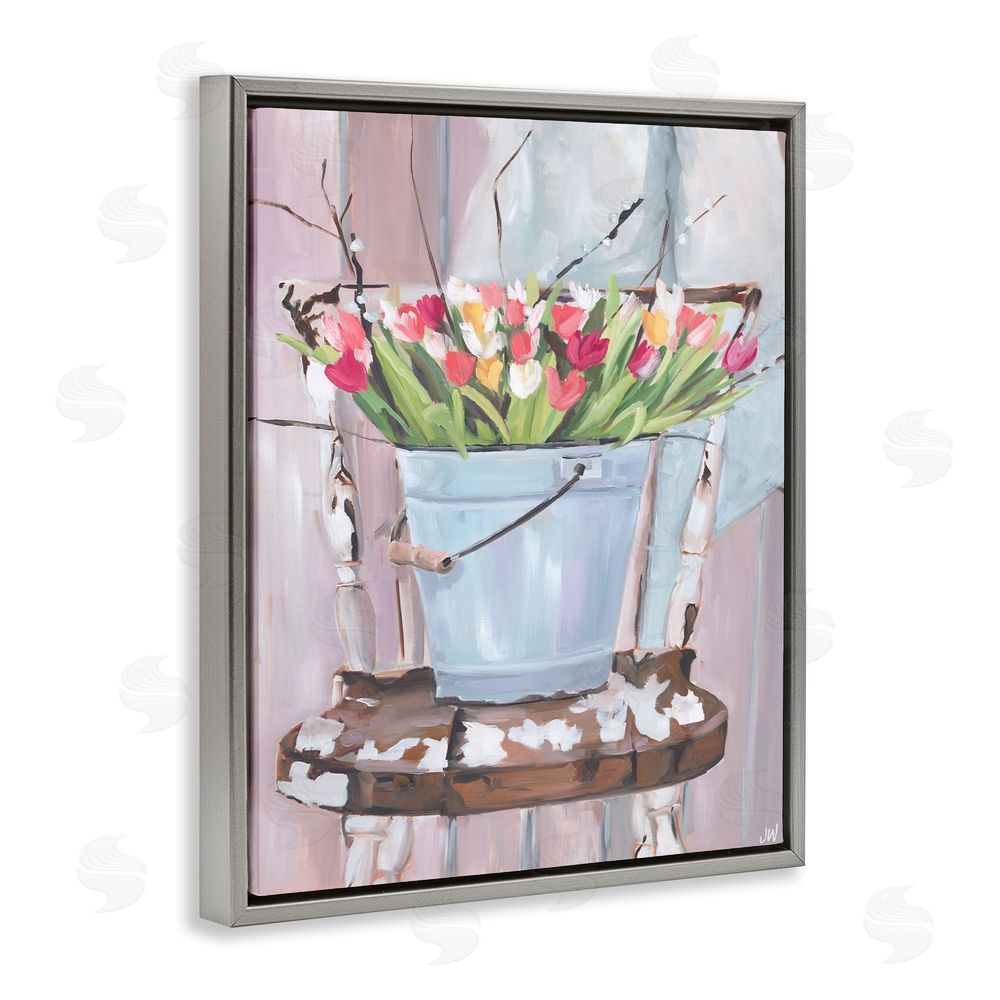 Jenny Westenhofer Tulip Bouquet Still Life Grey Floating Frame Canvas Wall Art Print