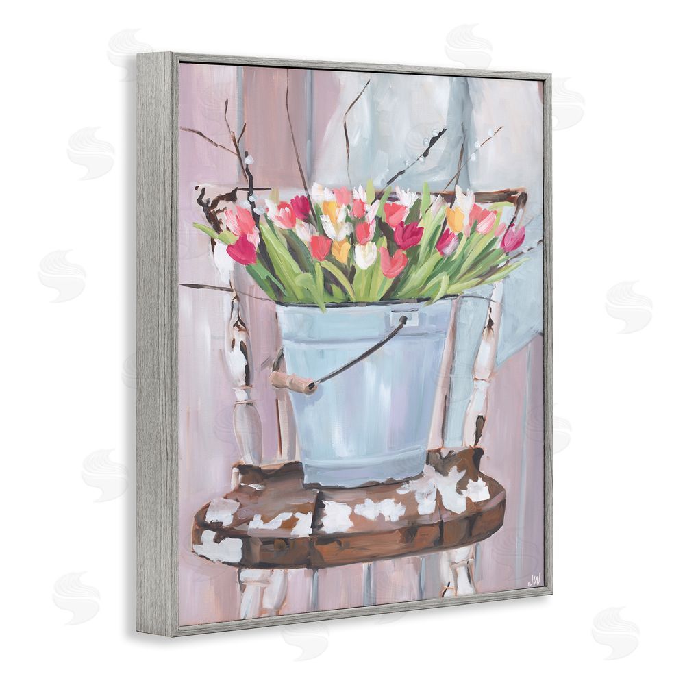 Jenny Westenhofer Tulip Bouquet Still Life Gray Framed Giclee Wall Art Print