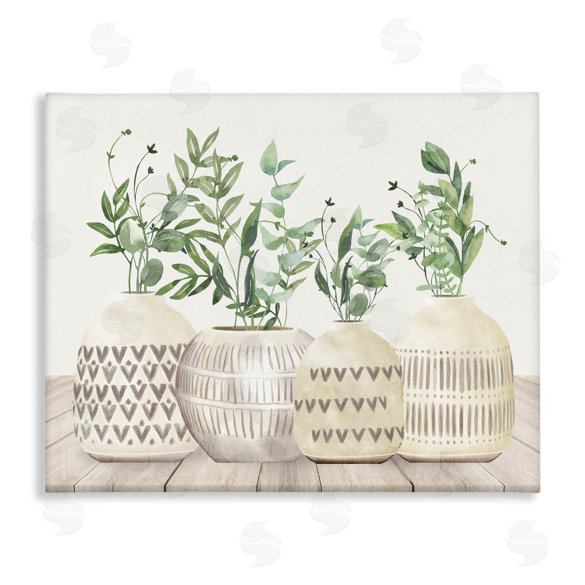 Kim Allen Herbs in Pottery Still Life Stretched Canvas Wall Art Print