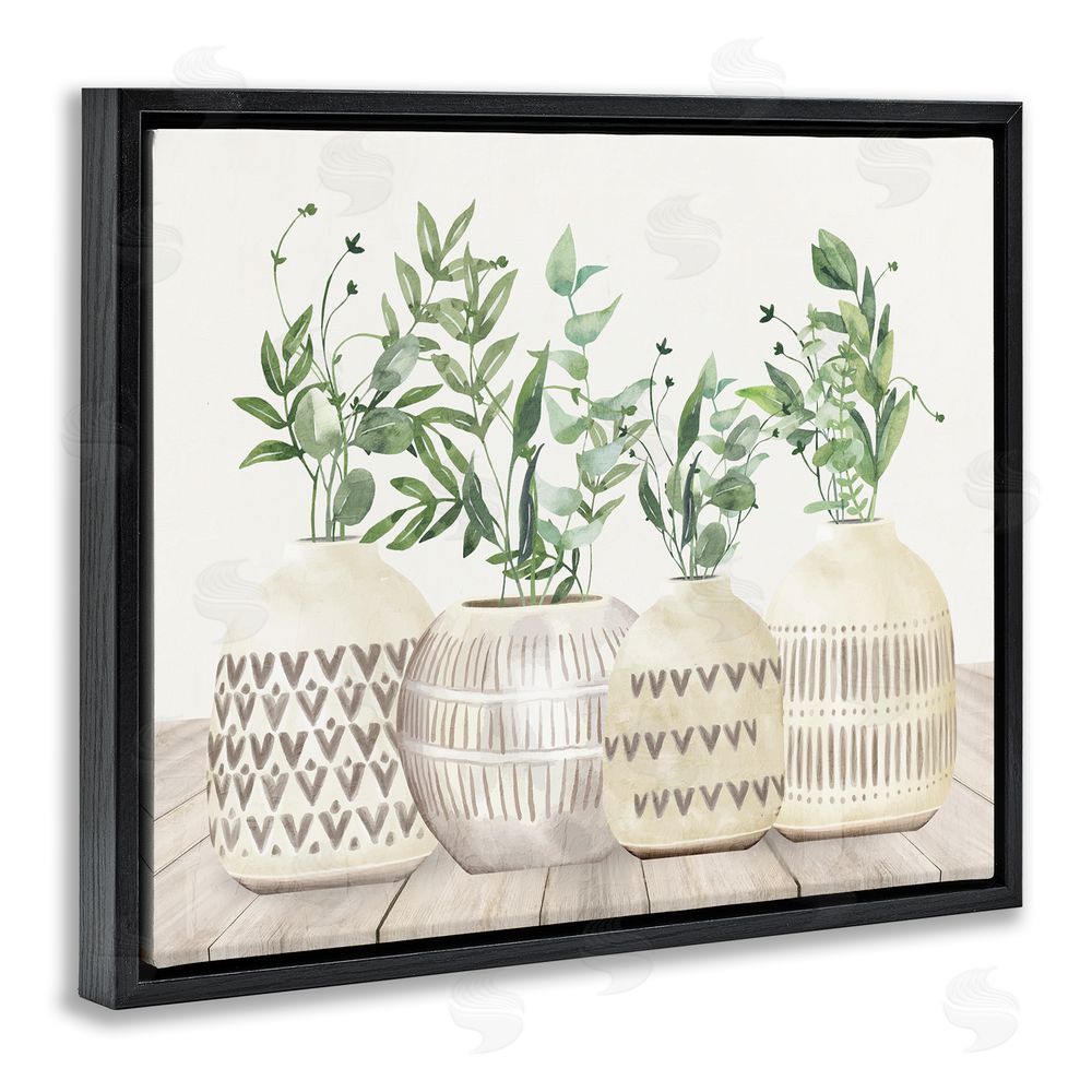 Kim Allen Herbs in Pottery Still Life Black Floating Frame Canvas Wall Art Print