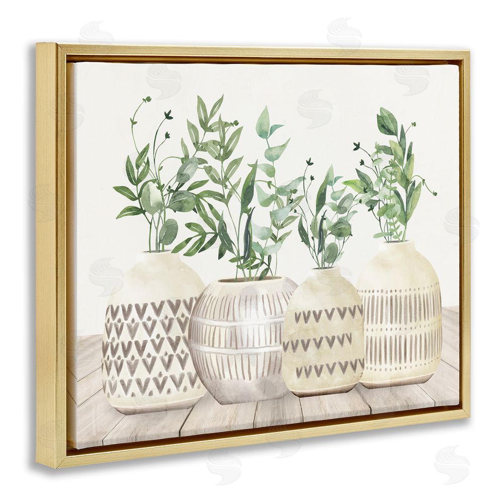 Kim Allen Herbs in Pottery Still Life Gold Floating Frame Canvas Wall Art Print