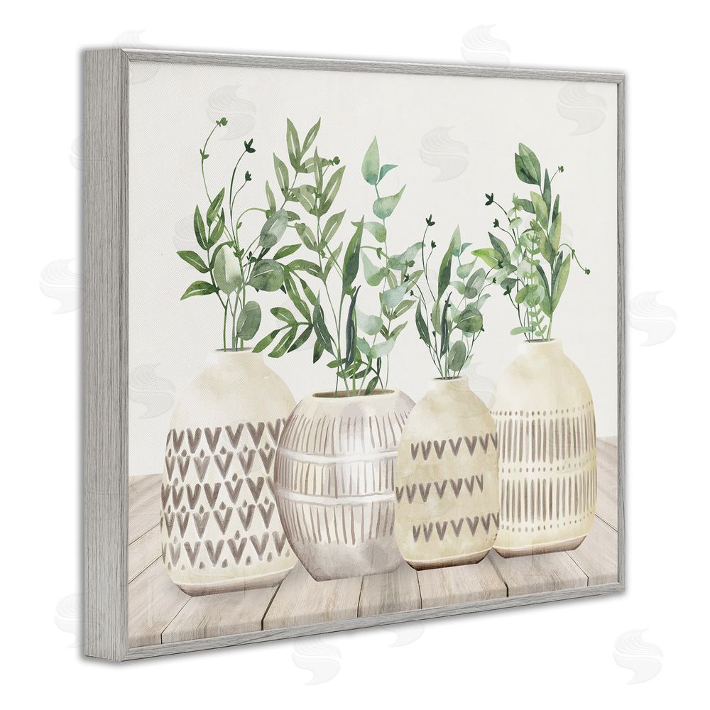 Kim Allen Herbs in Pottery Still Life Gray Framed Giclee Wall Art Print