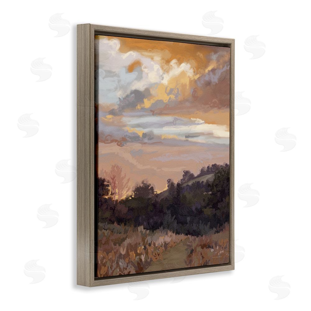 Kamdon Kreations Abstract Sunrise Landscape Brown Floating Frame Canvas Wall Art Print