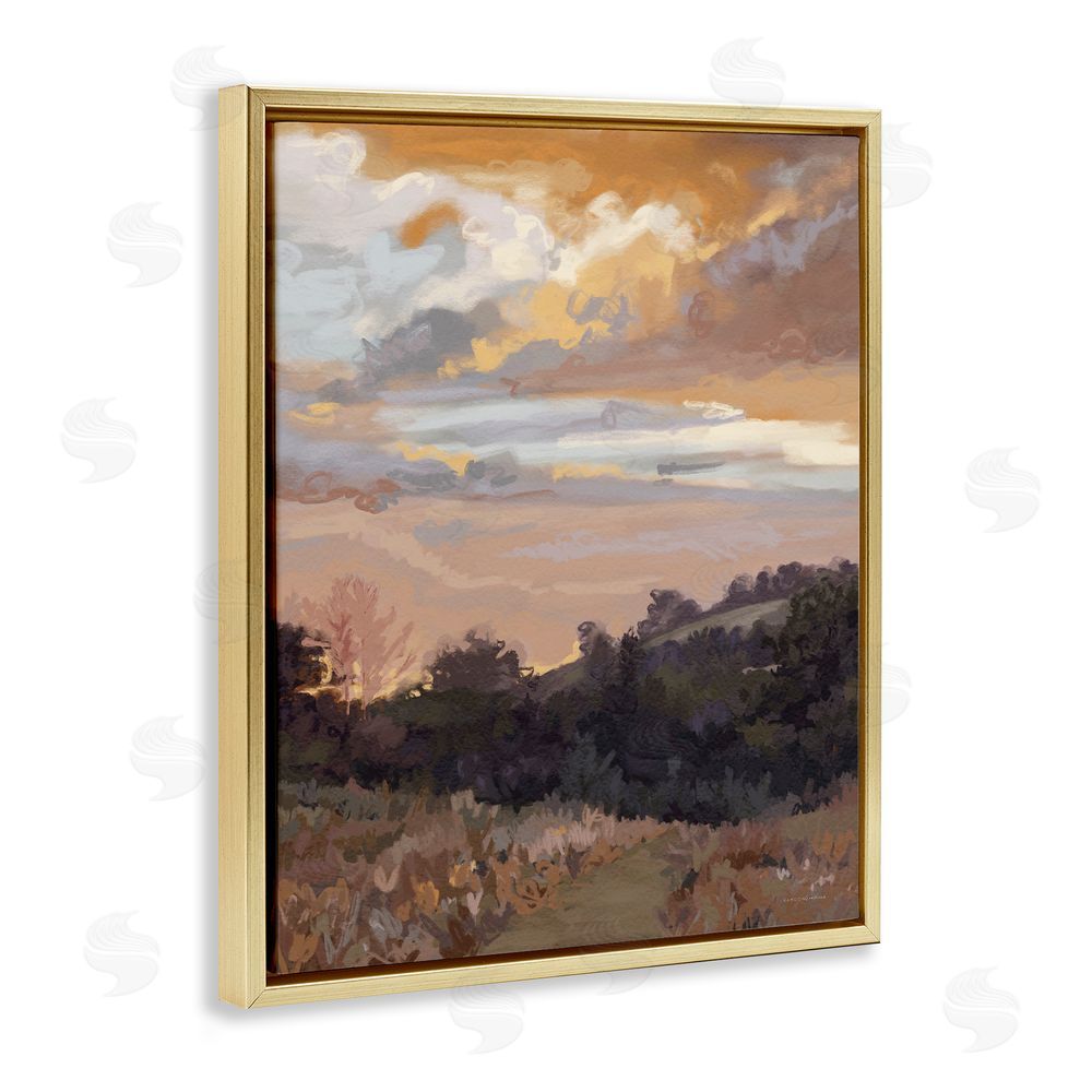 Kamdon Kreations Abstract Sunrise Landscape Gold Floating Frame Canvas Wall Art Print
