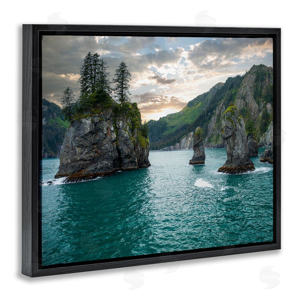 Daniel Sproul Nature Cliffs Jutting from Sea Black Floating Frame Canvas Wall Art Print