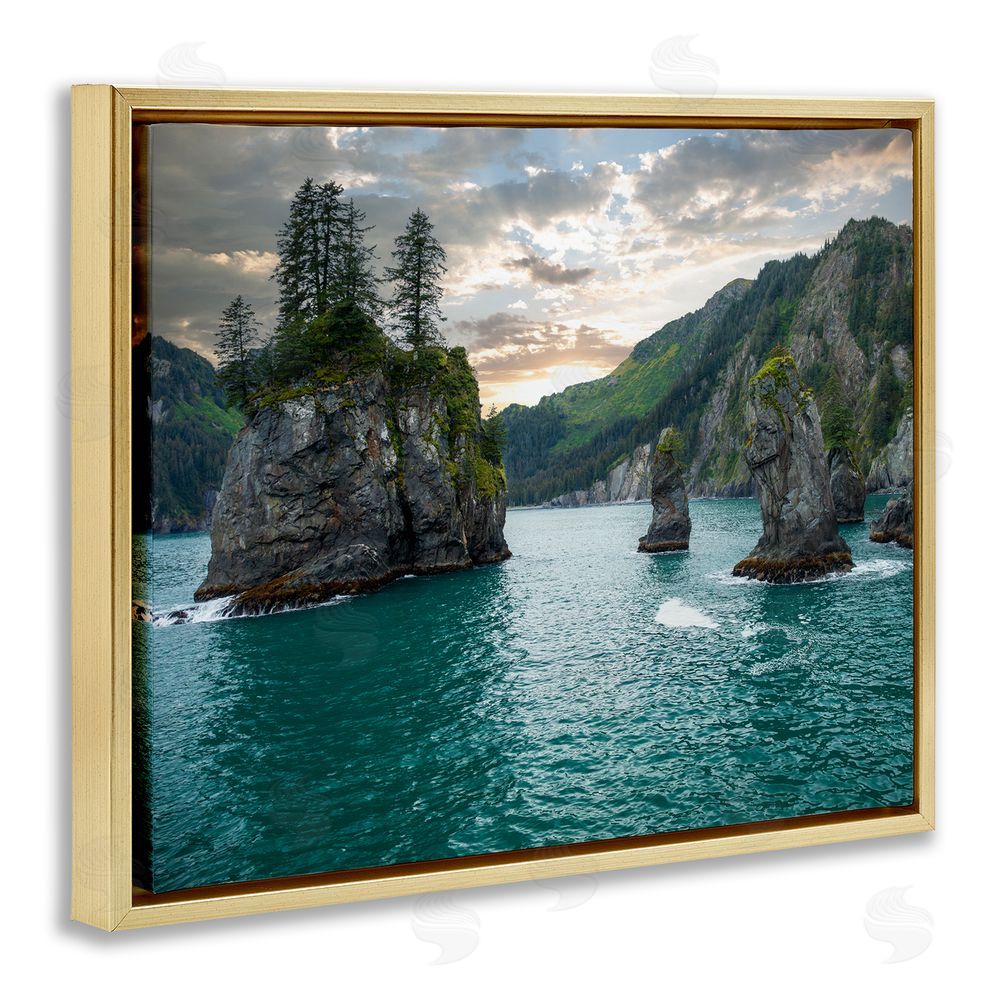 Daniel Sproul Nature Cliffs Jutting from Sea Gold Floating Frame Canvas Wall Art Print